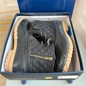 Nautica Black Quilted Boots with Tan Soles